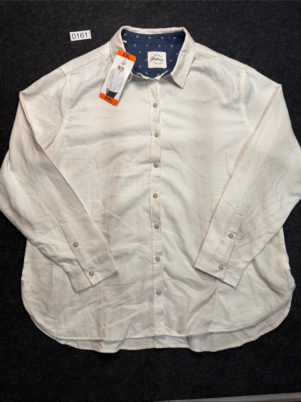 JACHS Girlfriend White Button-Down Shirt with Navy Contrast Collar